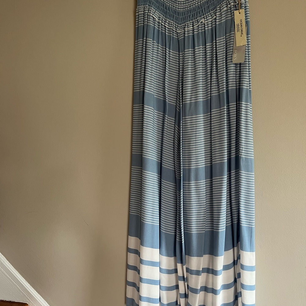Blue and White Striped Wide-Leg Pants by Ocean Drive NWT Small - Picture 4 of 8